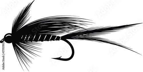 Black woolly bugger fly fishing lure fly tying pattern vector graphic eps silhouette
