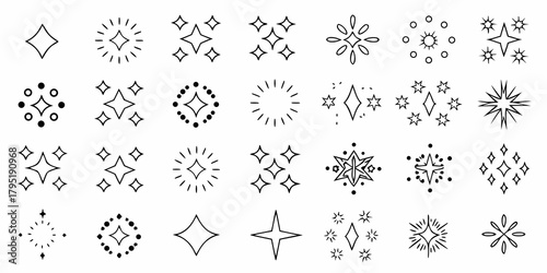 Collection of hand drawn starbursts sparkles and glitter elements for design