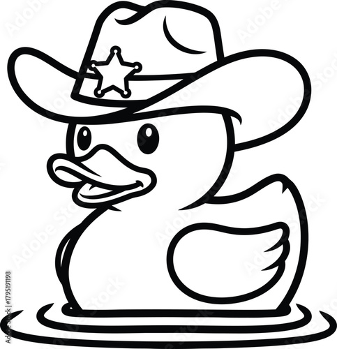 Rubber duck cowboy sheriff illustration black and white line art icon eps silhouette