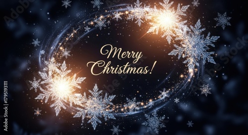 Glowing Christmas wreath with “Merry Christmas!” text on dark background — ideal for holiday, festive and design content.


