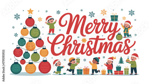 Christmas Joy: A vibrant illustration captures the magic of the holiday season, with children happily engaged in Christmas traditions, surrounded by gifts and festive decorations.