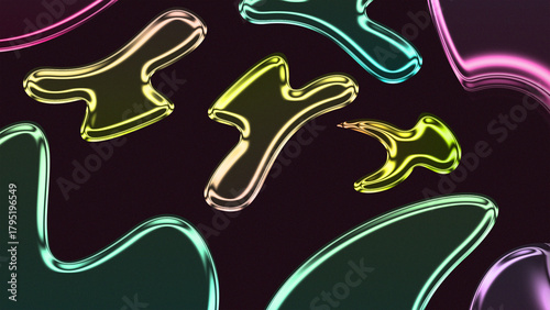 Abstract liquid shapes background holographic iridescent foil texture design concept art render wallpaper 3d
