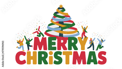 Festive Cheer: A vibrant illustration of a christmas tree surrounded by joyous figures, embodying the spirit of the holiday season and merry celebrations.