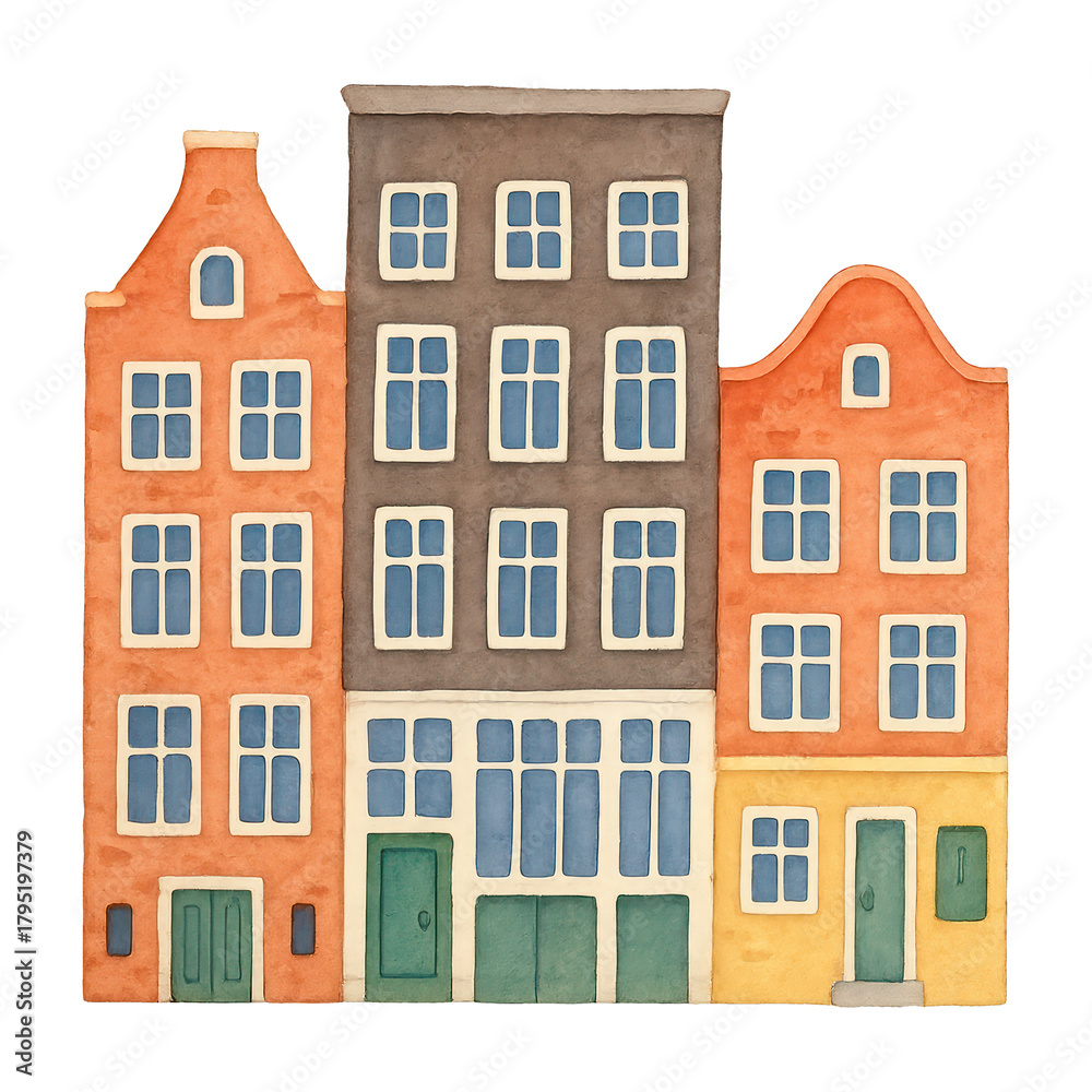 Fototapeta premium PNG Charming watercolor European architecture.