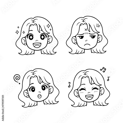 vector illustration of a set of people faces