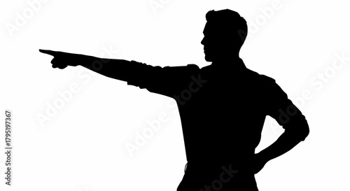 Silhouette of a man pointing forward with his arm extended, conveying direction and focus.