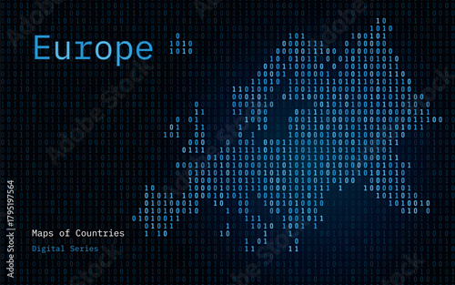 Europe continent map in binary code pattern