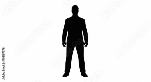 Full body black silhouette of a man standing in a formal suit.
