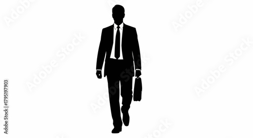 Silhouette of a businessman walking with a briefcase.