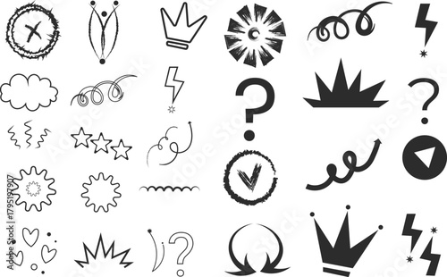 Crayon handwritten doodles. Rough hand drawn marker sketch with brush grunge texture. Vector illustration of kids or teens pencil drawing. 