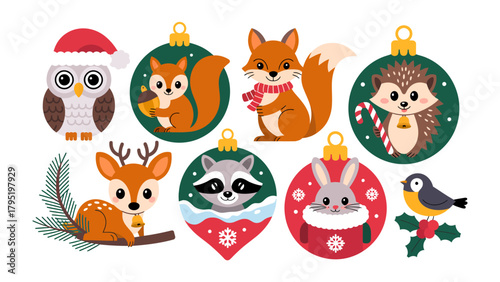 Festive Animal Ornament Collection: A charming collection of Christmas ornaments, each adorned with a delightful woodland creature. capturing the whimsical spirit of the season