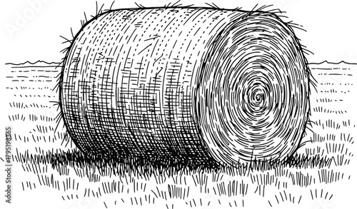 Hay bale illustration black and white drawing farm agriculture field art eps silhouette