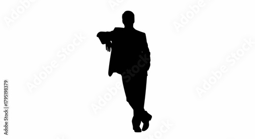 Silhouette of a man leaning casually against an invisible surface.