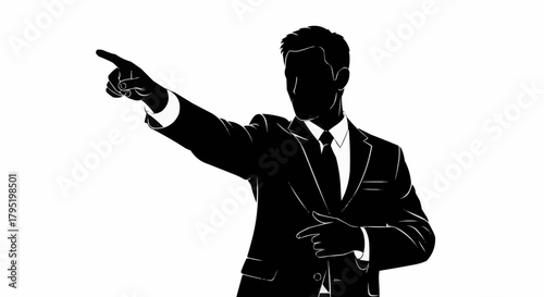 Silhouette of a businessman in a suit pointing his finger.