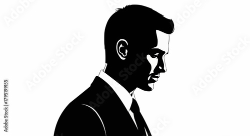 Silhouette of a Businessman in a Suit Looking Down.