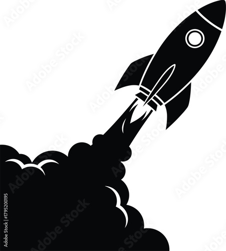 Rocket launch vector graphic black and white space travel illustration eps silhouette