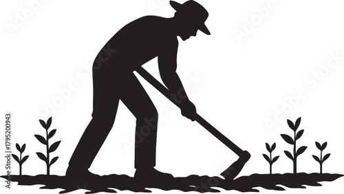 farmer working in a field silhouette vector illustration