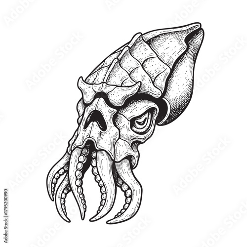 Intricate Sepia Tone Kraken Monster Tentacle Ink Drawing Art