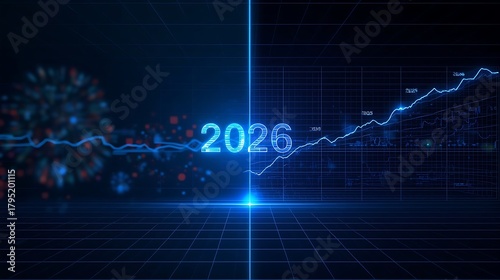 Futuristic financial growth chart and data analytics prediction for 2026
