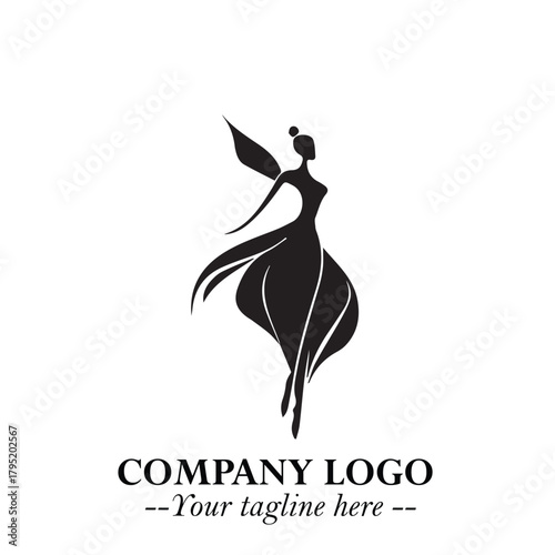 Elegant Black Angel Woman Silhouette Logo Symbol on White Background