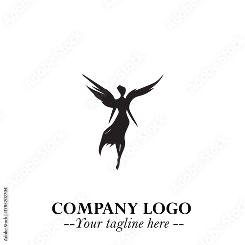 Elegant Black Angel Woman Silhouette Logo Symbol on White Background