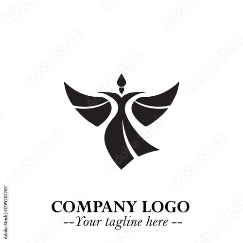 Elegant Black Angel Woman Silhouette Logo Symbol on White Background