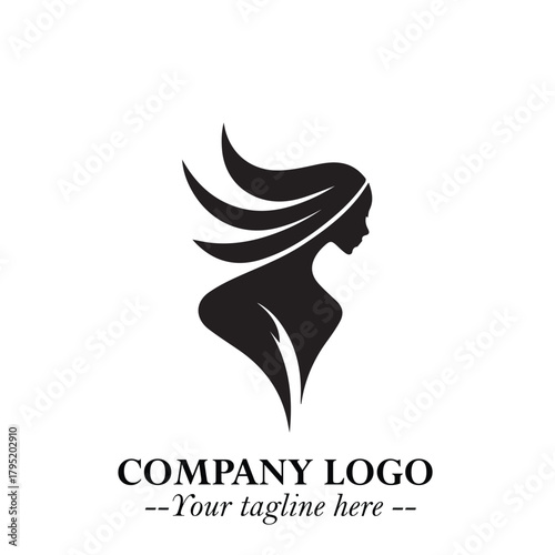 Elegant Black Angel Woman Silhouette Logo Symbol on White Background