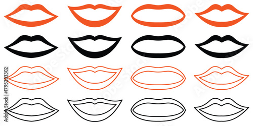 Hand-Drawn Lip Icons – Outline Doodle Set for Fashion and Communication.