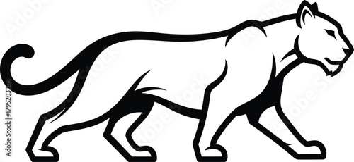 Black and white vector illustration of a walking panther design art eps silhouette