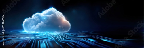 Cloud computing concept with digital circuit and illuminated cloud