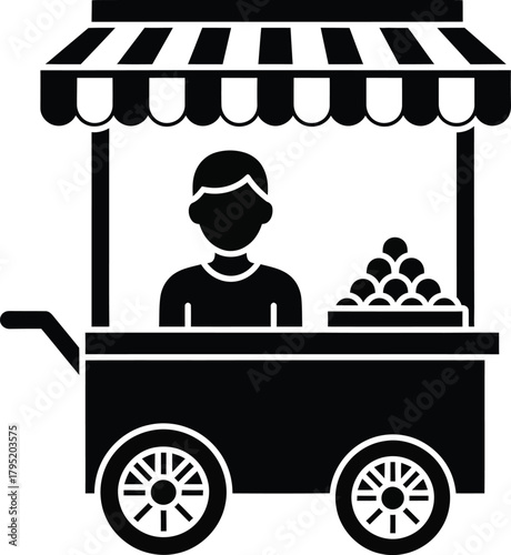 Street food vendor cart icon vector illustration market stall design eps silhouette