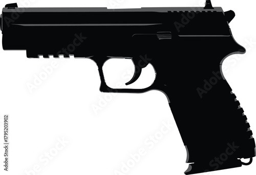 Stock photo of black handgun pistol firearm weapon for security defense eps silhouette