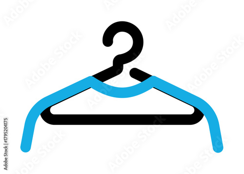 Wardrobe or cloakroom icon showing a simple hanger with clothes. Minimalist outline vector illustration for changing room, dressing area and storage signage design.