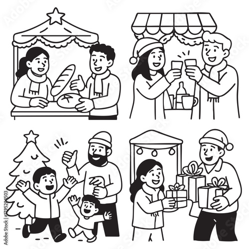 Isolated separated layered lineart outline illustration of people celebrating holiday festival