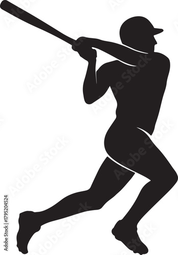 Silhouette of a Baseball Player Swinging a Bat in Action Pose