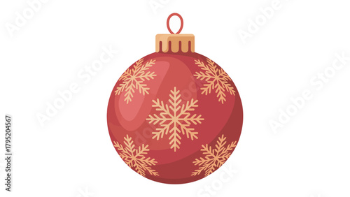 Festive Sphere: A vibrantly designed red ornament, adorned with golden snowflake patterns, captures the essence of winter wonder and holiday cheer.