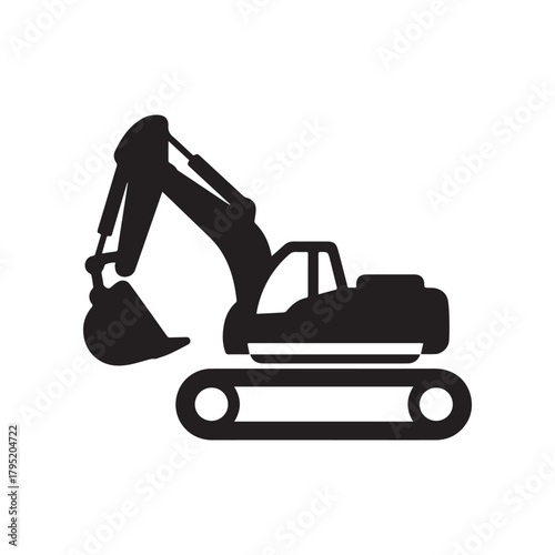  Minimalist Excavator Silhouette Vector Icon with Bold Lines and Modern Construction Style. 