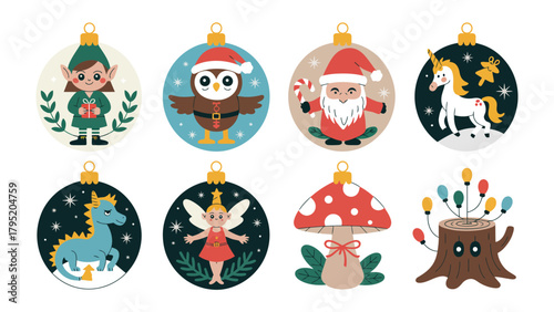 Festive Ornament Collection: A collection of charming, hand-drawn Christmas ornaments, each featuring a unique holiday character, spreading cheer.