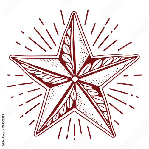 Nautical star with leaf pattern