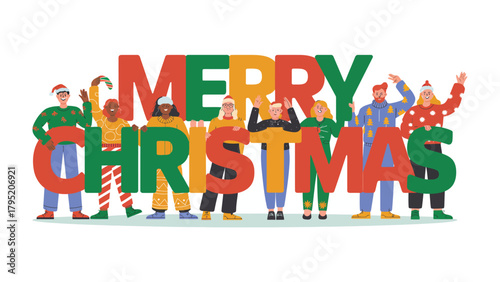 Festive Gathering: A diverse group stands shoulder-to-shoulder, forming a vibrant tableau of holiday cheer and camaraderie, celebrating the season together. 