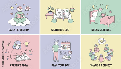 Journaling habits for selfcare mental health reflection gratitude planning and community connection