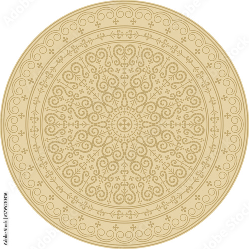 Vector gold round Yakut ornament. Endless circle, border, frame of the northern peoples of the Far East.