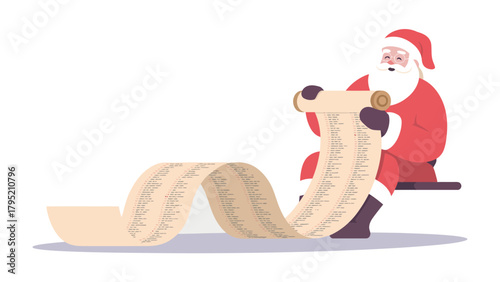 Santa's List: Santa Claus, the symbol of holiday season, meticulously reviews his long list, embodying anticipation and the spirit of gift-giving.