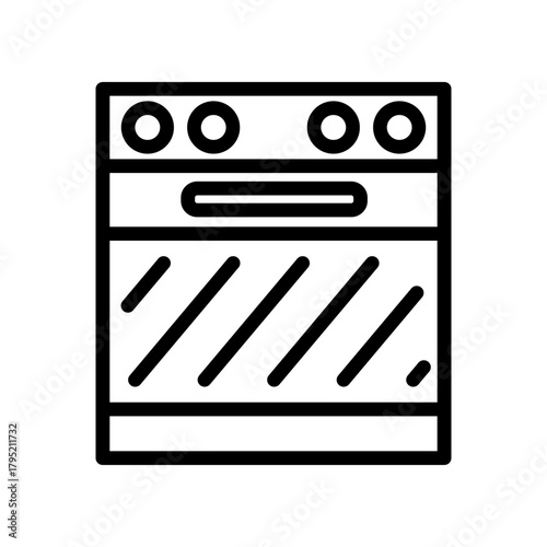 Stylized Kitchen Oven Icon With Stove Burners And Glass Door For Stock Imagery