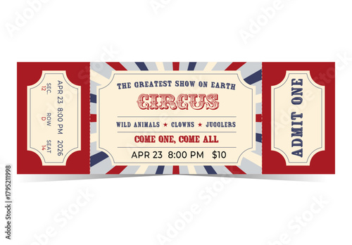 Circus ticket. Ticket design template. Tickets for events, circus, show. Vector illustration