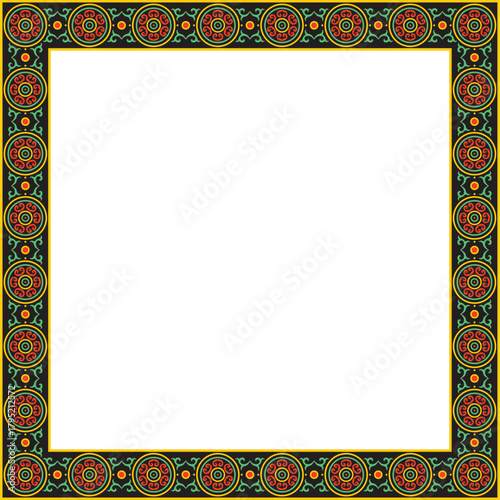 Vector square colored ancient Russian ornament. Slavic rectangle, border, frame. Painting of the royal chambers.