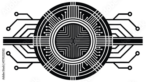 lack and White Processor Chip Circuit Vector