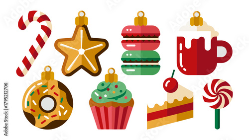 Festive Treats: A colorful assortment of delightful, Christmas-themed desserts, evoking the warmth and cheer of the holiday season, with a blend of sweet treats.