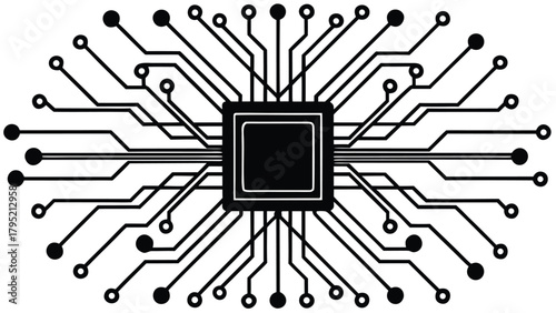 Electronic Processor Chip with Connected Lines