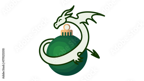 Dragon Ornament: A charming, hand-drawn illustration of a mythical dragon embracing a festive ornament. Its playful and whimsical design captures the essence of holiday cheer.